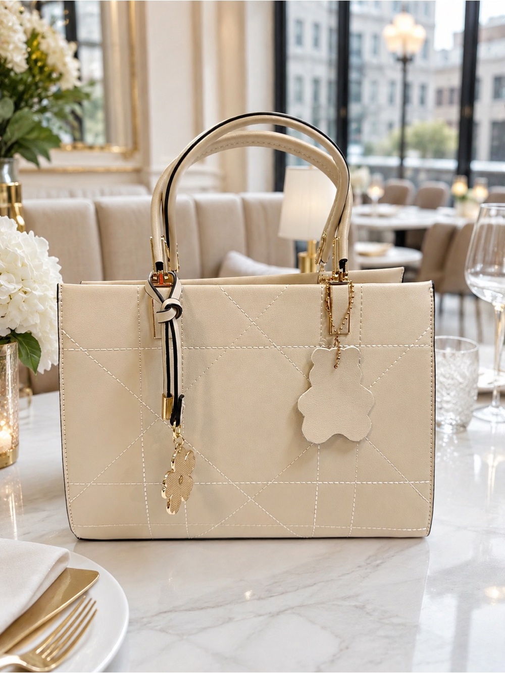 🆕❤️Classic Almond Structured Vegan Leather Handbag - Gold Accent